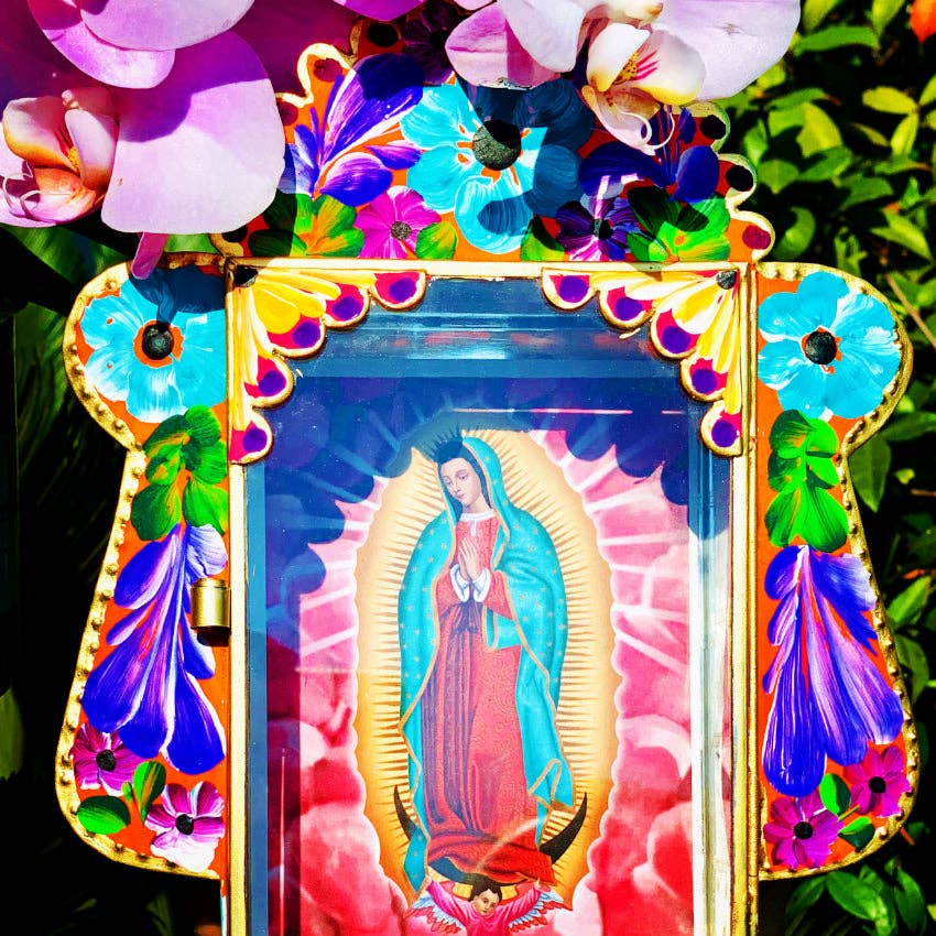 PINK PAMPAS - Wholesale Wall Accent - Mexican handmade Virgin of Guadalupe votive case2