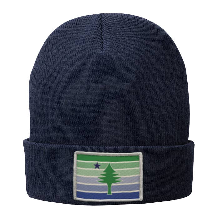 1901 ME Flag Gradient Patch Navy Lined Beanie for wholesale by Rogue Life Maine