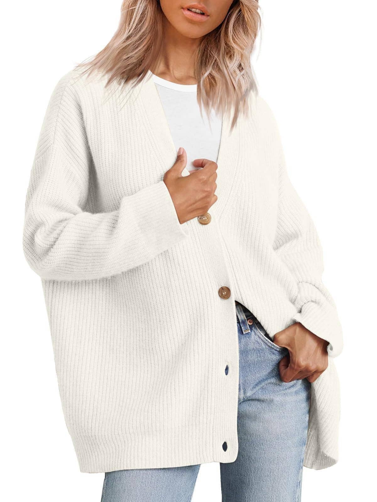 Chicto - Vente Cardigan – femme - Cardigan en tricot simple à boutons et col en V, pull de couleur unie3
