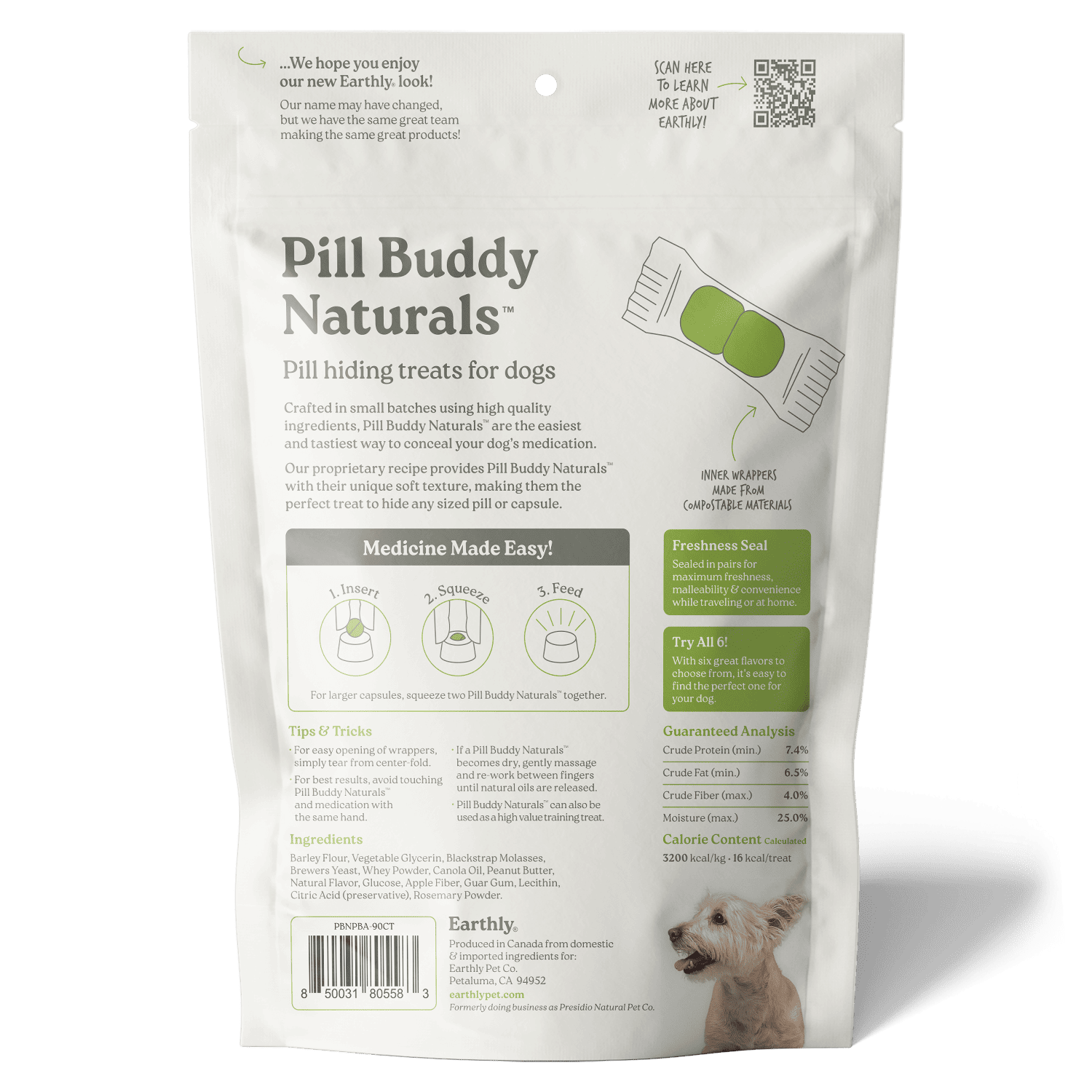 Earthly Pet Company – wholesale Pet treats – Dog – Pill Buddy Naturals Peanut Butter & Apple 90ct 6/CS8