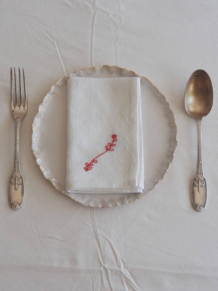 Embroidered Rose Napkin for wholesale by À bientôt
