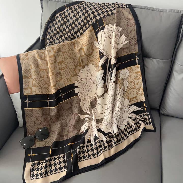 Elegante cachecol floral e Houndstooth por atacado de LUV & Co.