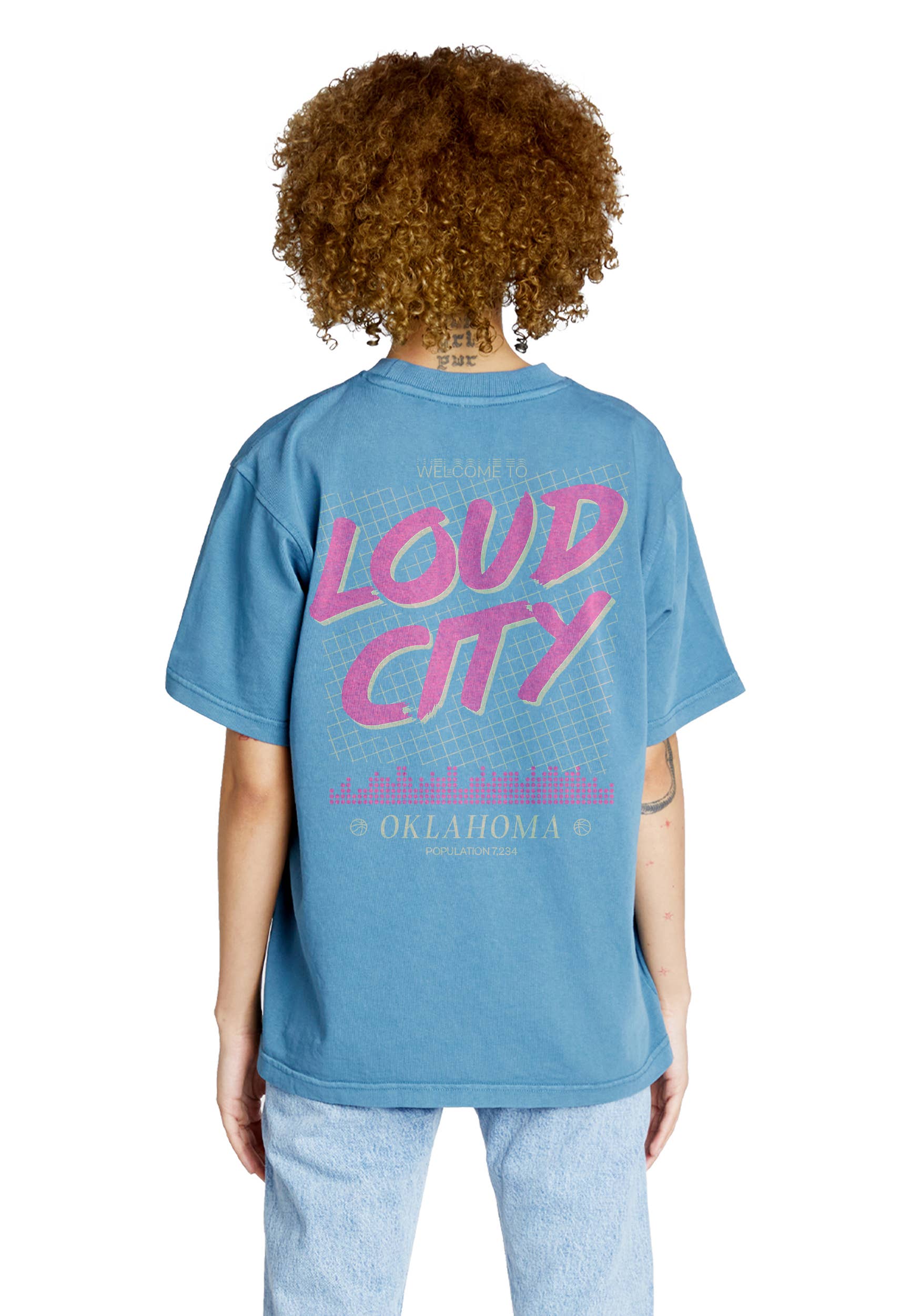 Bleu galet T-shirt « Bienvenue à Loud City Thunder » d'Oklahoma City en vente sur Faire0