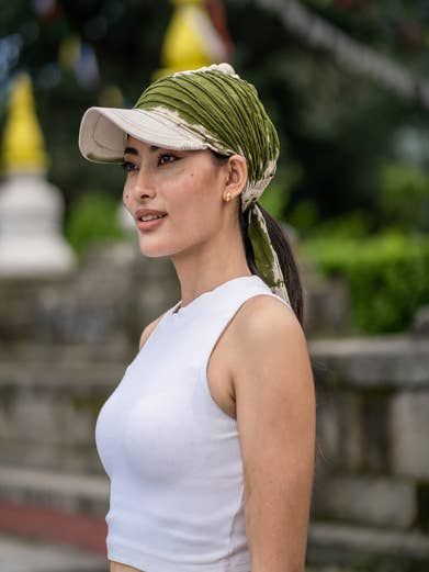 Green Stonewash Solid Color Cap with Headband | Tie at Back for wholesale by Earth Divas