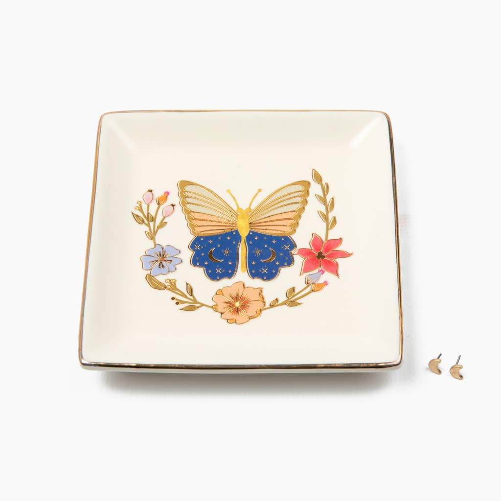 Scout Curated Wears - Wholesale Jewelry Dish - Jewelry Dish & Stud Earring Set - Butterfly/Cream 1