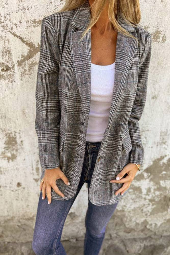 UNISHE - Wholesale Shirt - Women's - Vintage Houndstooth Lapel Blazer ZK25944