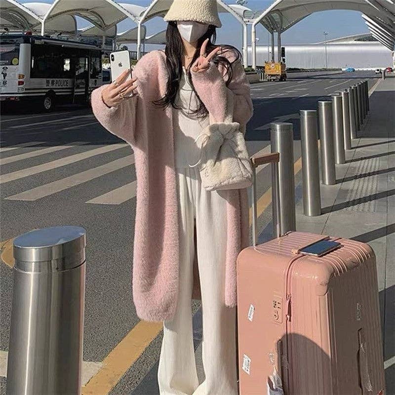 UZ Wholesale Store - Vendita all'ingrosso Cardigan - Donna - Cardigan allentato casual in finta pelliccia di visone a maniche lunghe in tinta unita4