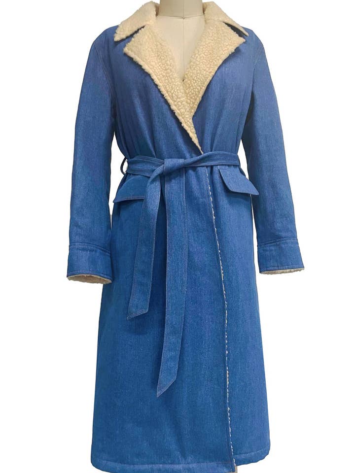 Cashmere Strappy Denim Trench Coat for wholesale by Rosa Clothing