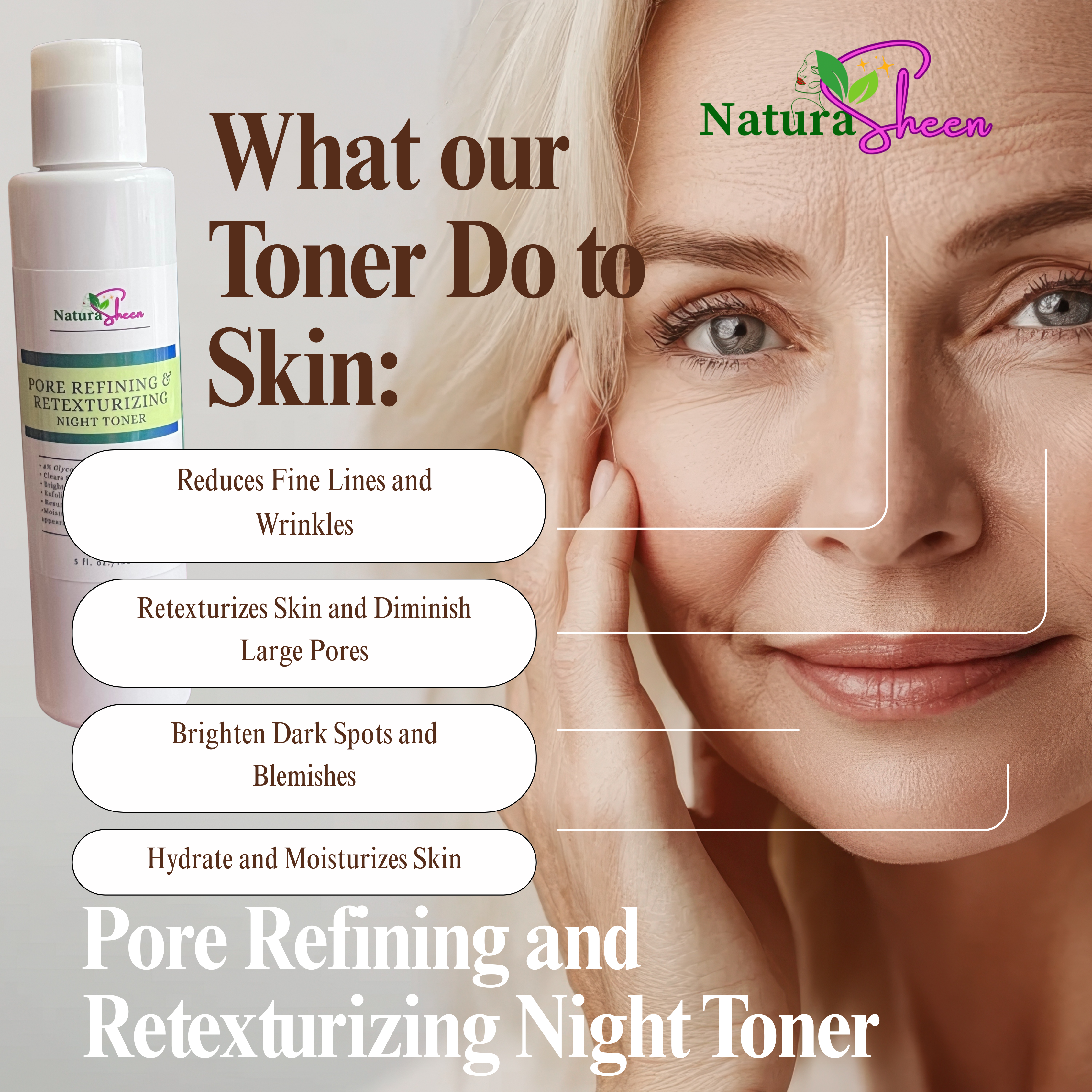 NaturaSheen Skin Care – Toner facial por atacado – Tónico Refinador de Poros e Retexturizante 150ml/5oz Ácido Glicólico2