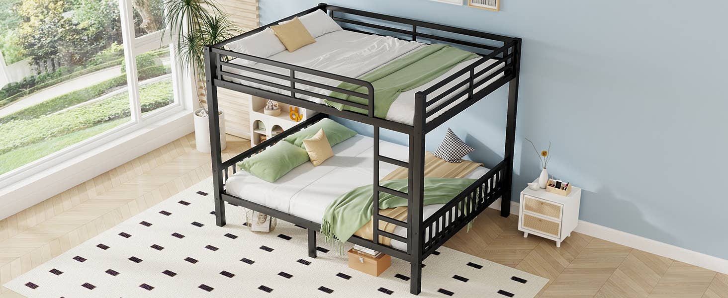 39F Inc. - Wholesale Bed - Queen Over Queen Metal Bunk Bed with Ladder, Black1