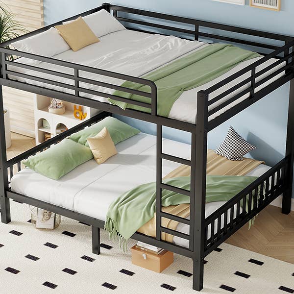 39F Inc. - Wholesale Bed - Queen Over Queen Metal Bunk Bed with Ladder, Black1