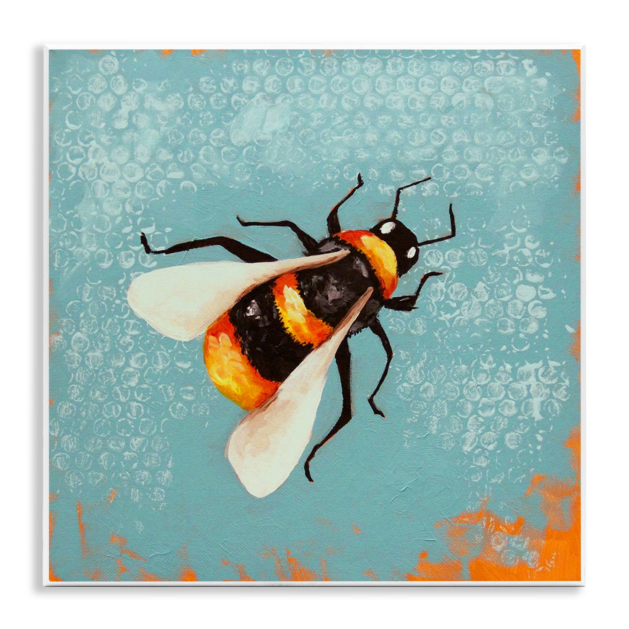 Stupell Industries - Wholesale Muurdecoratie met tekst - Bumble Bee Blue Hive-patroon - Ongelijst Muurkunst0
