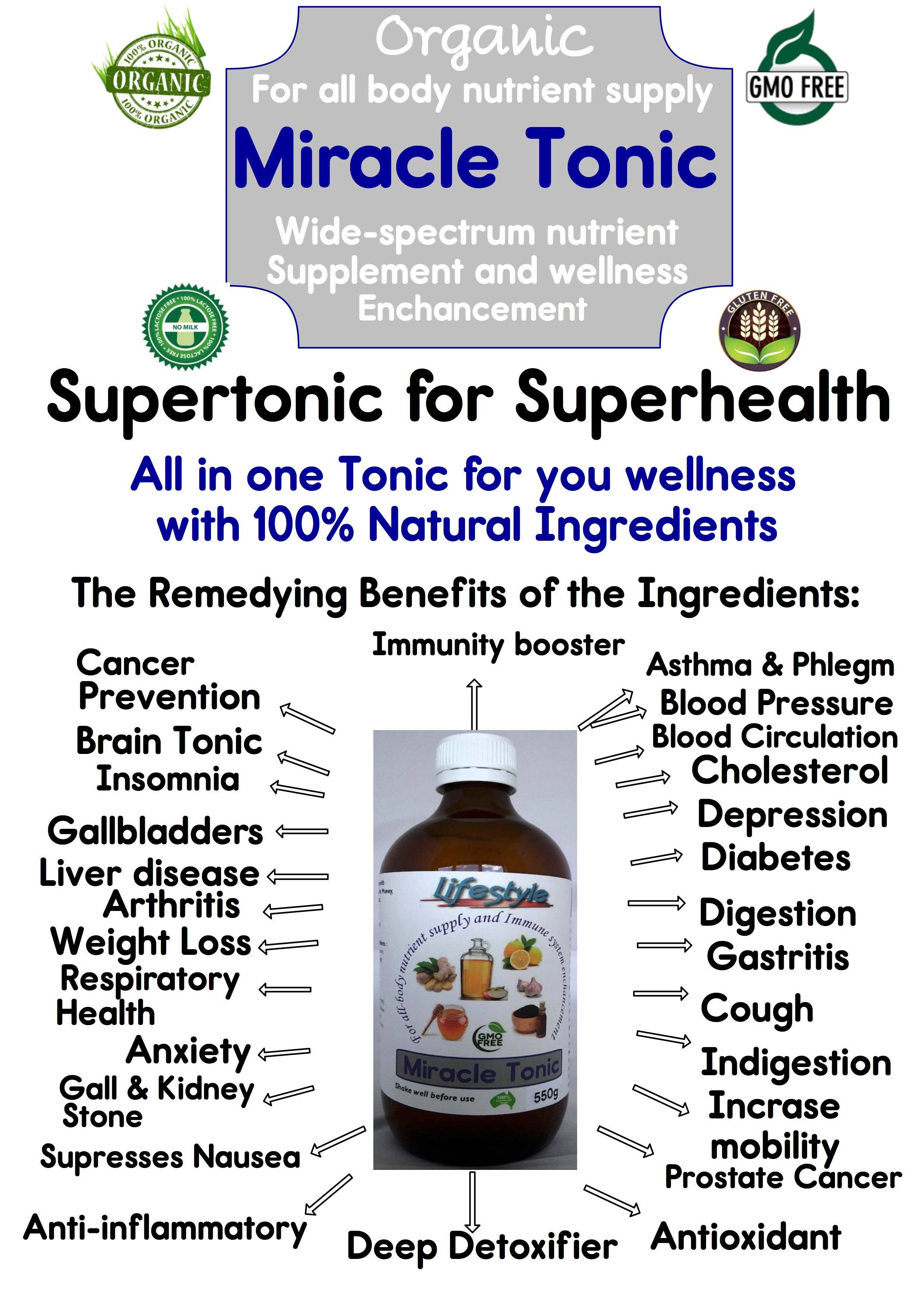 Australian Tea House - Vente Supplément oral/vitamine - Miracle Tonic - 2 x 550 g - Emballez et économisez 5$1