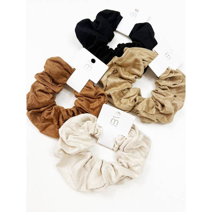 The Perfect Suede Neutral Color Scrunchie for wholesale by Love and Repeat
