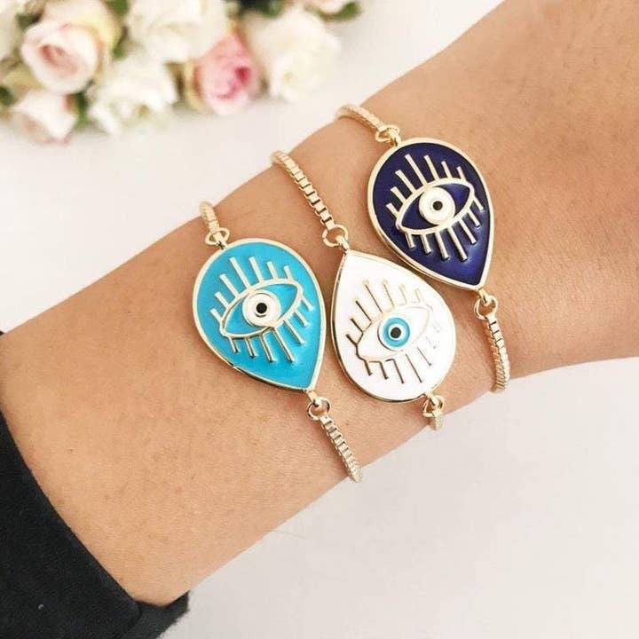 Evileyefavor – Engroshandel Armbånd med vedhæng – Justerbar Evil Eye armbånd, græsk onde øje smykker, blå hvid onde øje charme