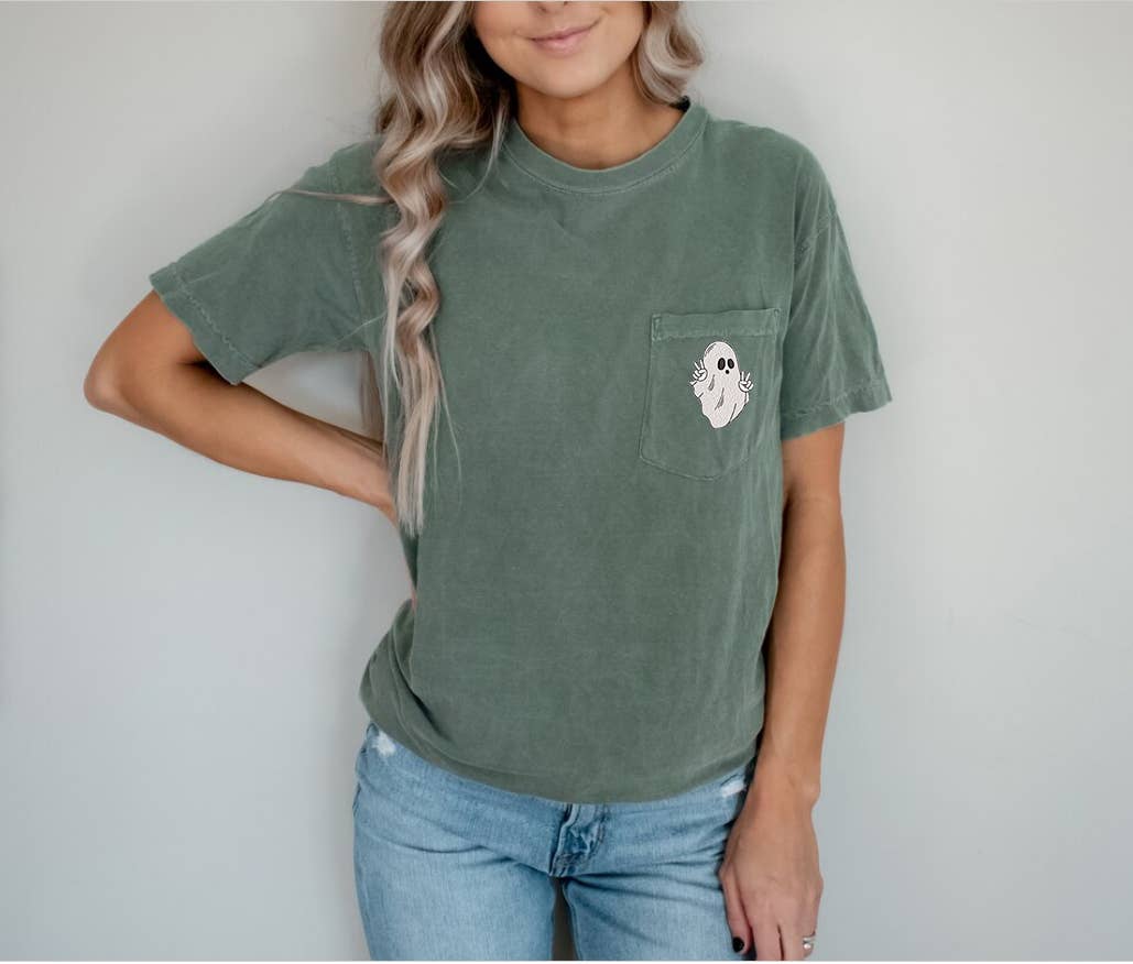 One Nine – Großhandel T-Shirt – Damen – Embroidery Ghost Halloween Comfort Colors T-Shirt//Taschen-T-Shirt 2