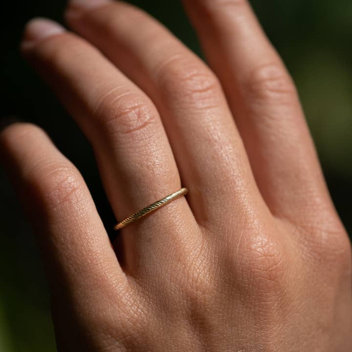Aiden Jae - Wholesale Band/Stacked Ring - Banyan Thin Band — Minimalist Textured Solid Gold Ring1