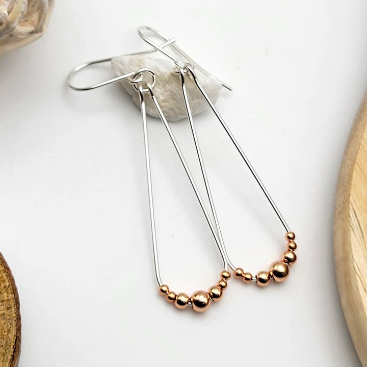 Bijou by SAM - Wholesale Dangle Earrings - Long Sterling Silver and Copper Hoop Earrings