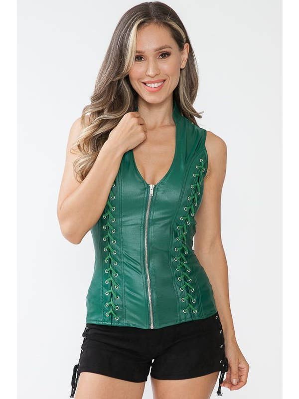 Lydia USA - Wholesale Blouse - Women's - Front Lace Up Back Cut Out Pleather Plus Top10