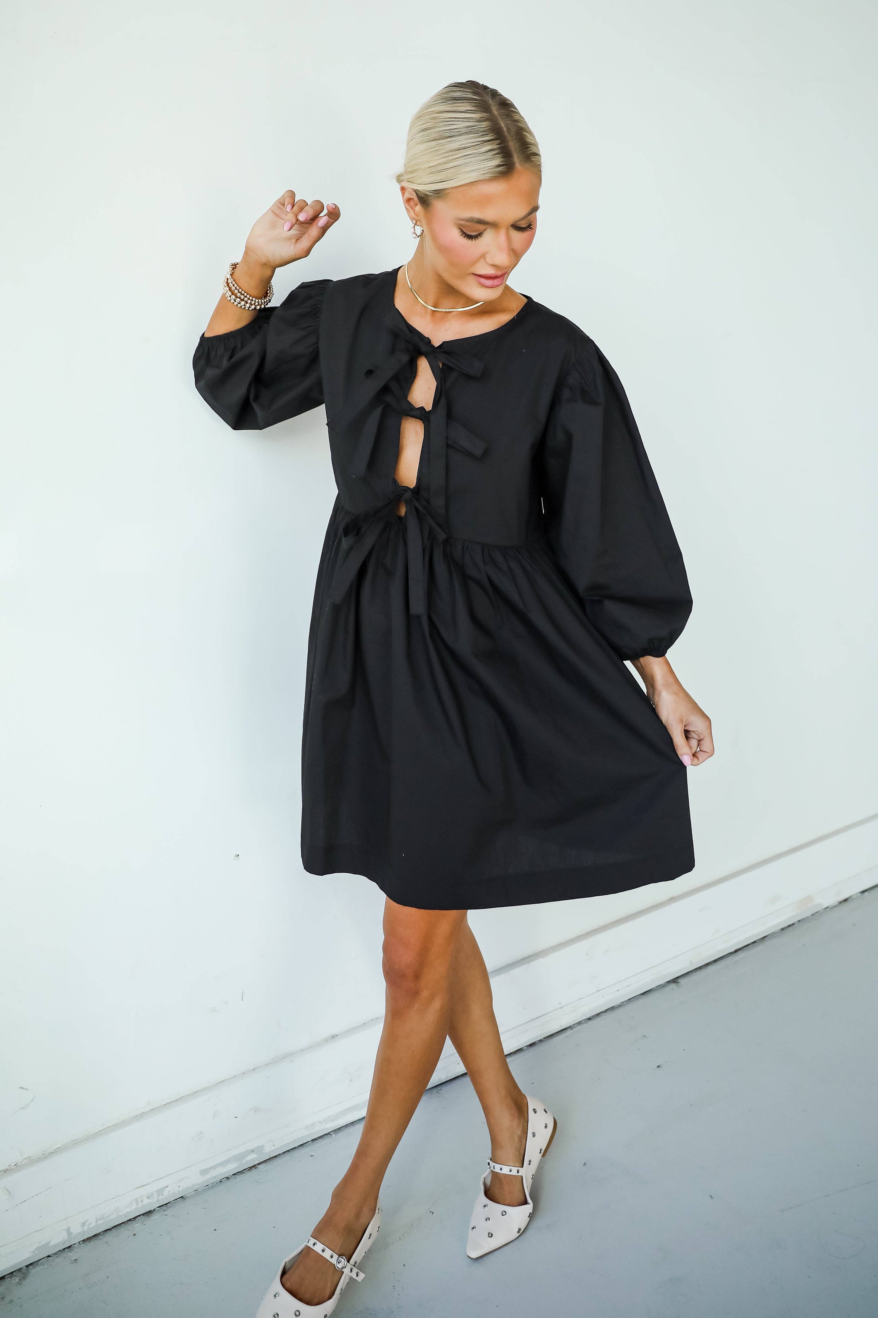 Cute Definition Black Bow Babydoll Mini Dress for wholesale on Faire10