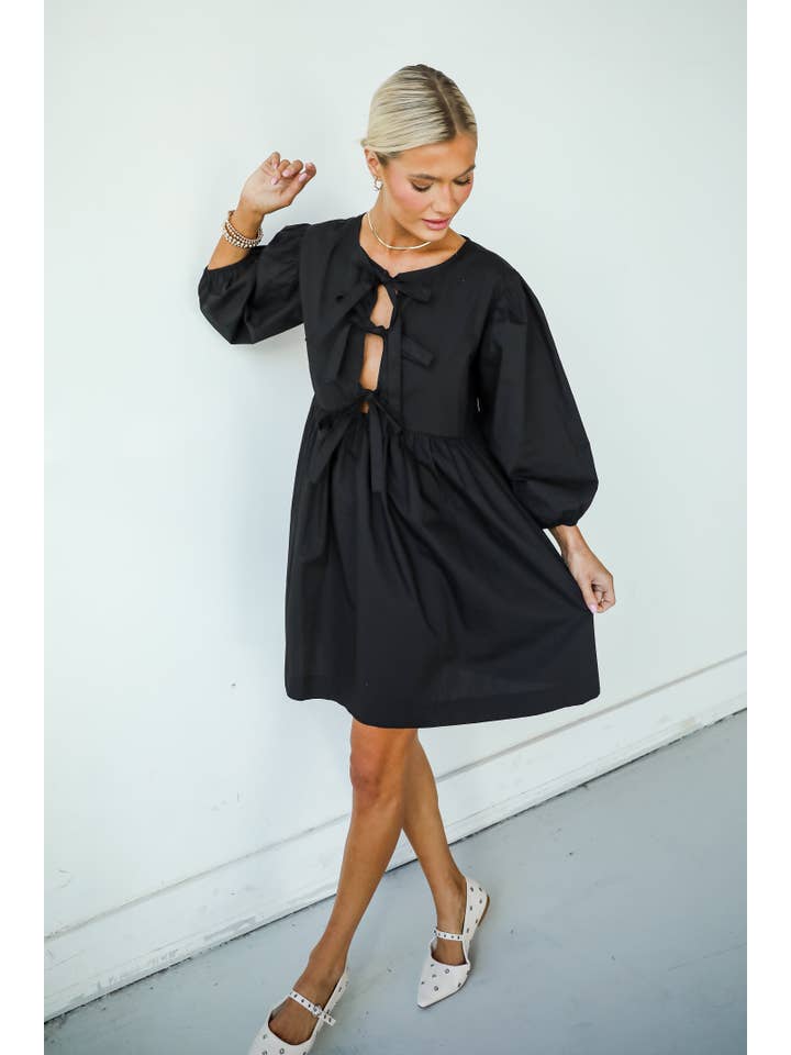 Noir Robe Babydoll Mini Noire à Nœud Définition Mignonne en vente sur Faire10