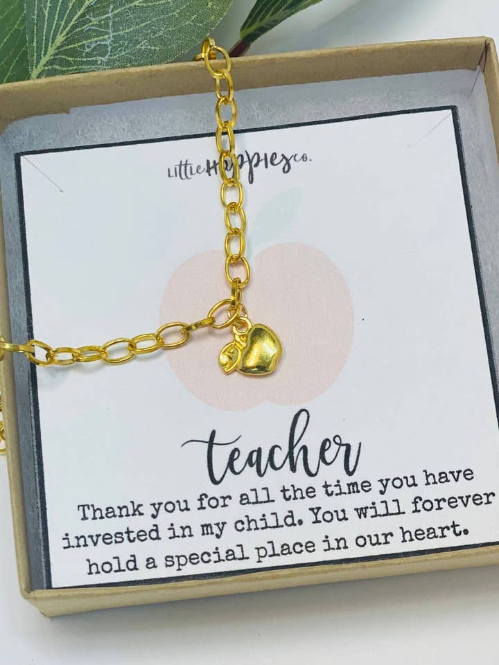Teacher bracelet, Apple bracelet, Teacher gifts, Best teacher gifts, Apple charm bracelet, Christmas gift for teachers, Teacher birthday for wholesale by Little Happies Co