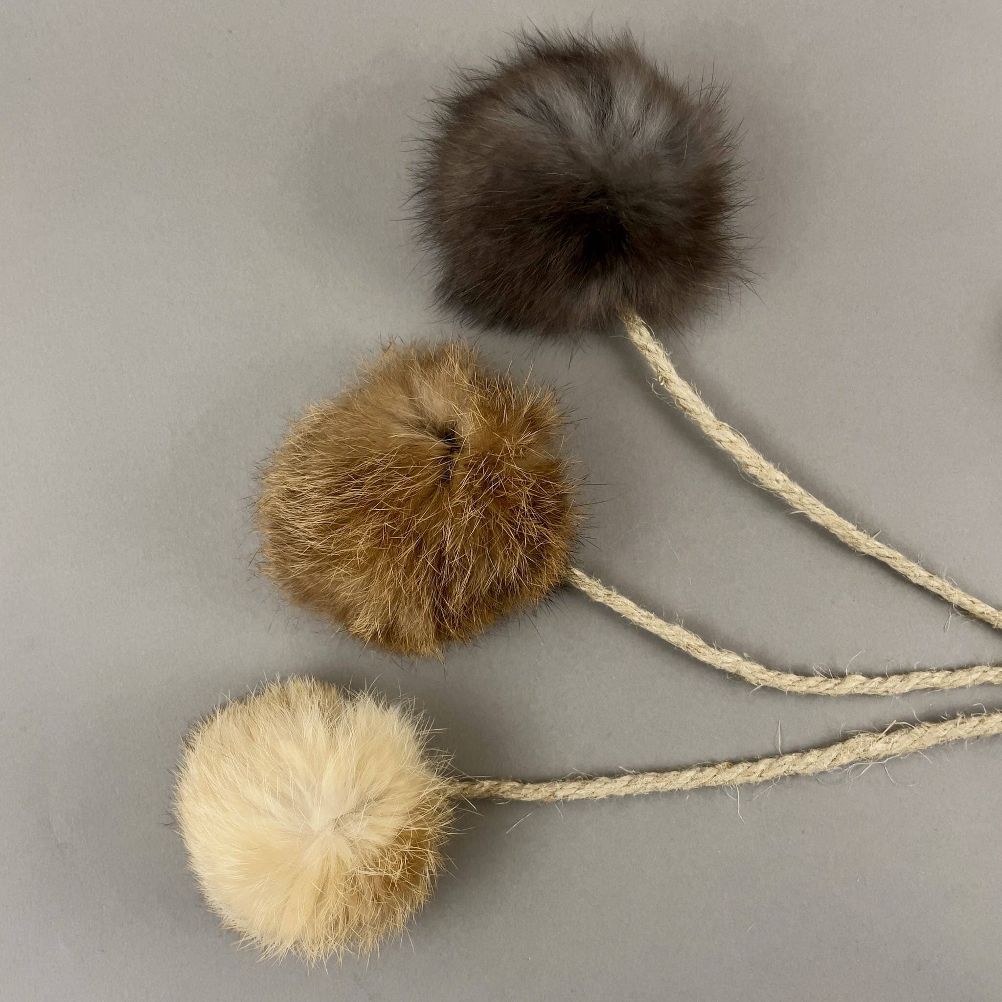 Pawsome Pet Toys - Wholesale Pet Toy - Cat - Handmade Rabbit Fur Ball Cat Toy with Organic Hemp Rope1