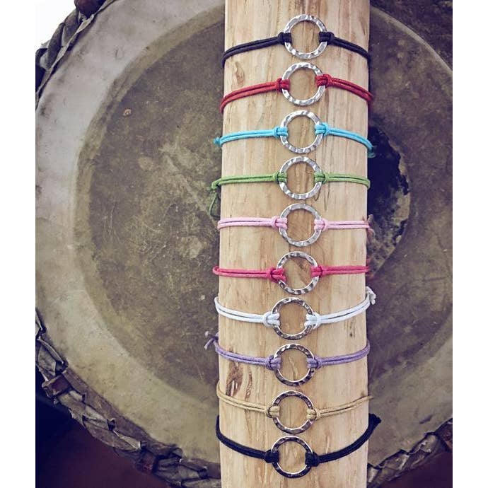 Peacock & Lime - Wholesale Woven/Braided Bracelet - karma / sterling silver circle & cotton cord wish bracelet1