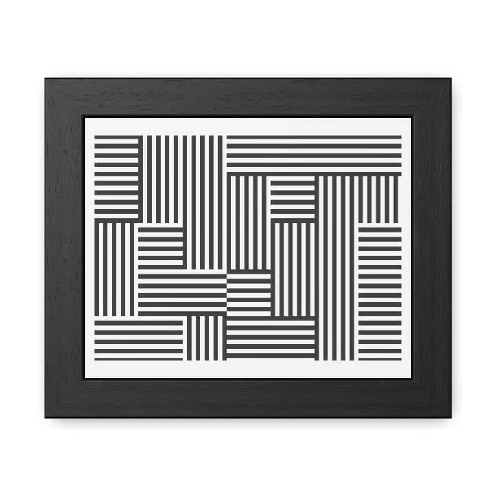 Horizon Grid 4 - Modern Minimalist Framed Poster - Abstract Black and White Line Art for wholesale by Donkey Laserbeam