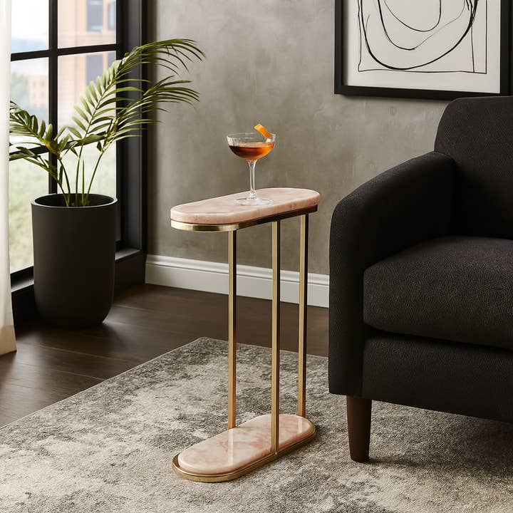 Sidobord - Rosa Stentopp med Guldmetallbas, 24 tum. för wholesale av Elevarre