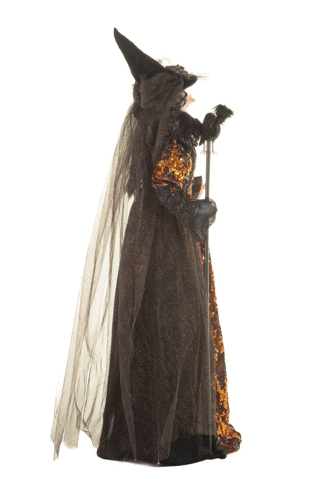 Starlight Collection - Venta al por mayor Artículo decorativo de mesa - Figura de bruja majestuosa negra y naranja con bastón de cuervo3