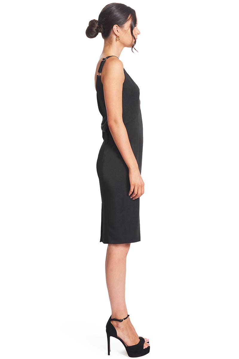 Homa Bow Back Dress: Satin sweetheart neck midi - black for wholesale on Faire12