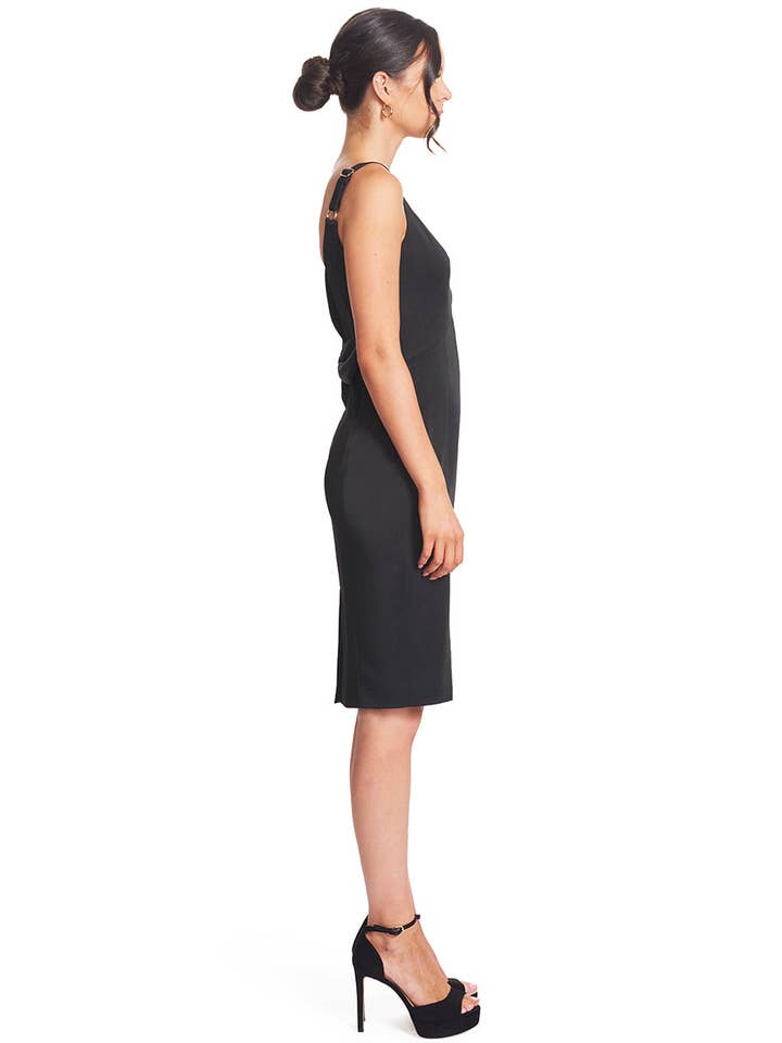 Homa Bow Back Dress: Satin sweetheart neck midi - black for wholesale on Faire12