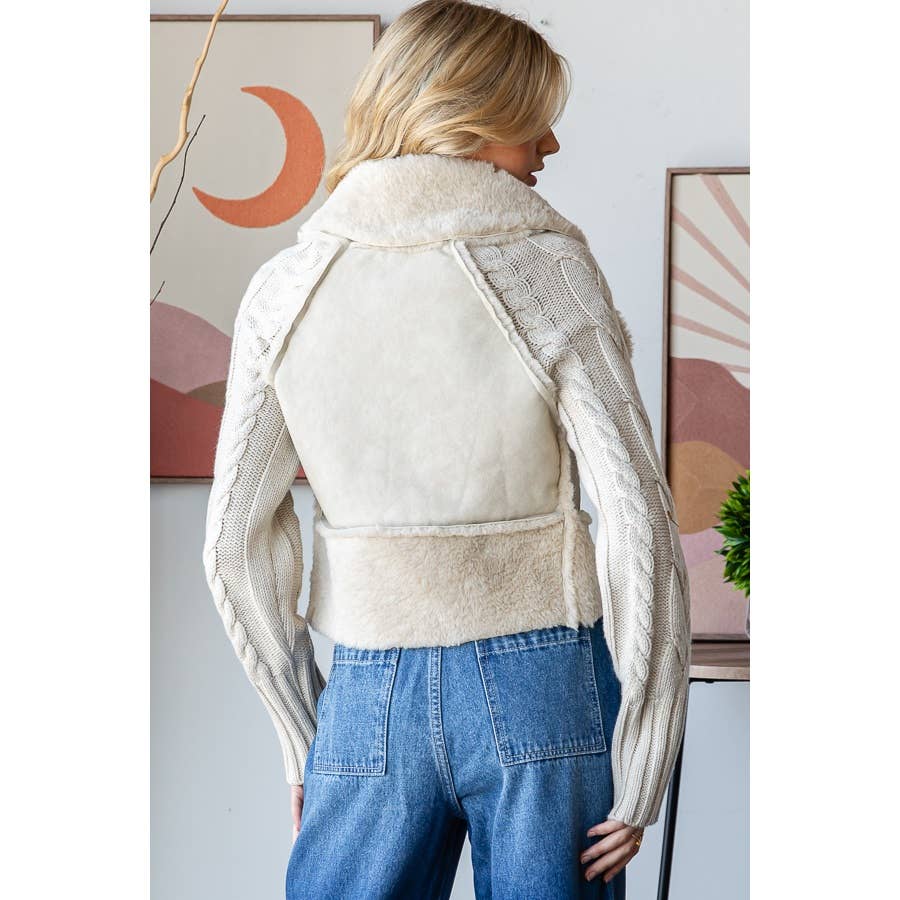 Oli&Hali - Wholesale Leather Jacket - Women's - FAUX LEATHER WINTER JACKET WITH SWEATER SLEEVES7