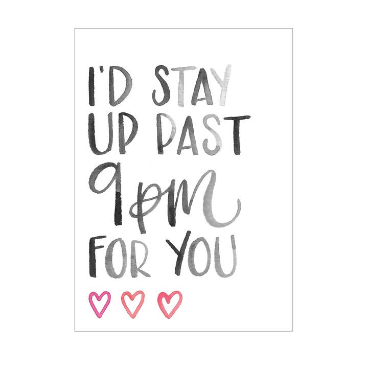 9pm greeting card for wholesale by Katie Elizabeth Lettering