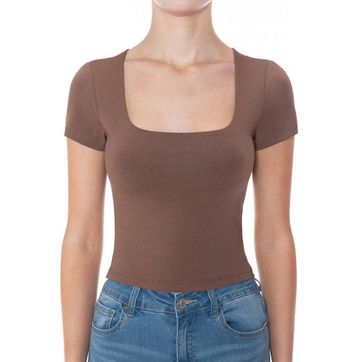 UP CLOTHING - Wholesale Shirt - Women's - SQUARE NECK SHORT SLEEVE TOP DOUBLE LAYERED4