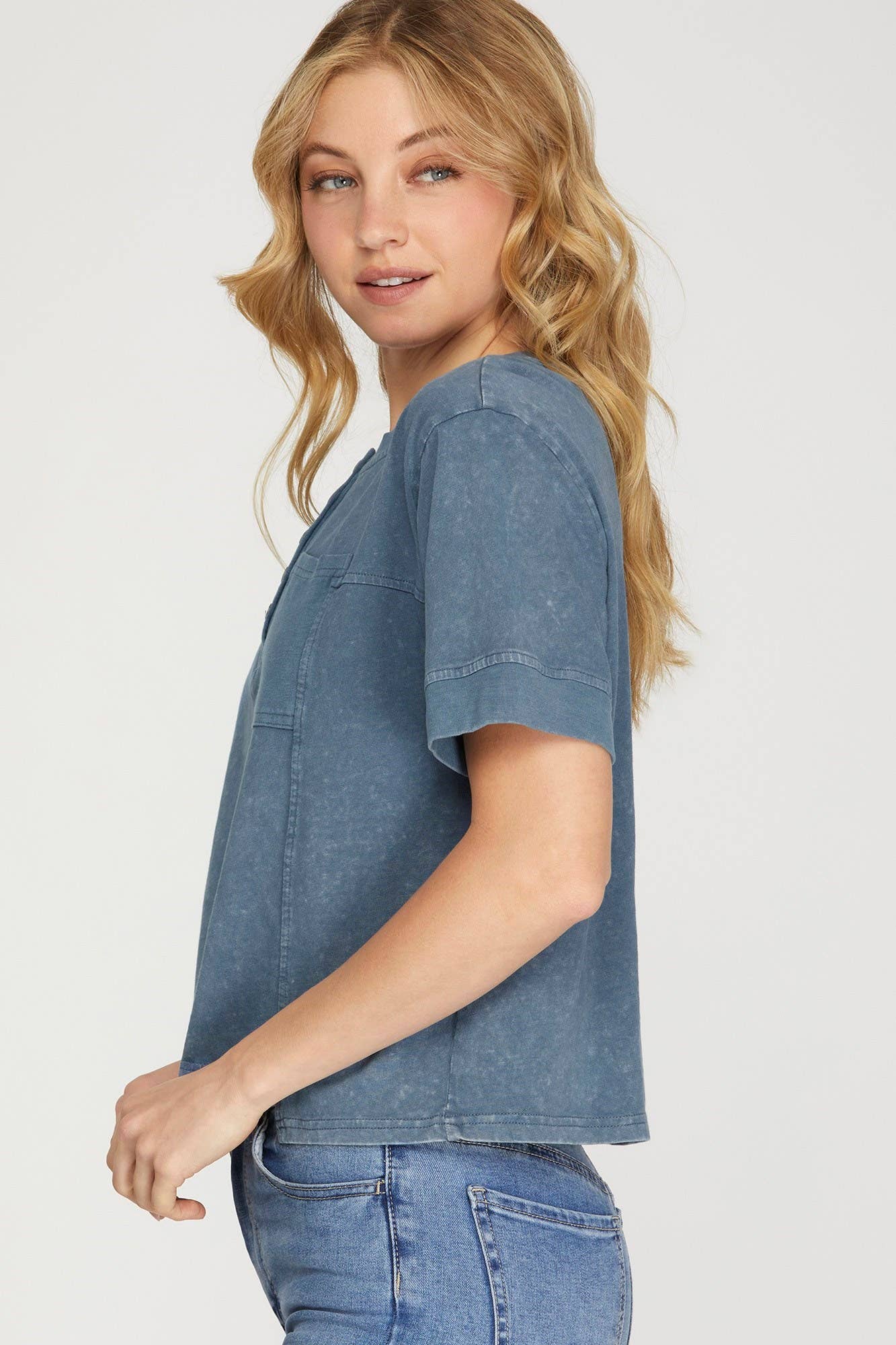 Vanilla Monkey - Wholesale Knit Top - Women's - Short Slv 1/2 Button Drop Garment Dye Knit Top1