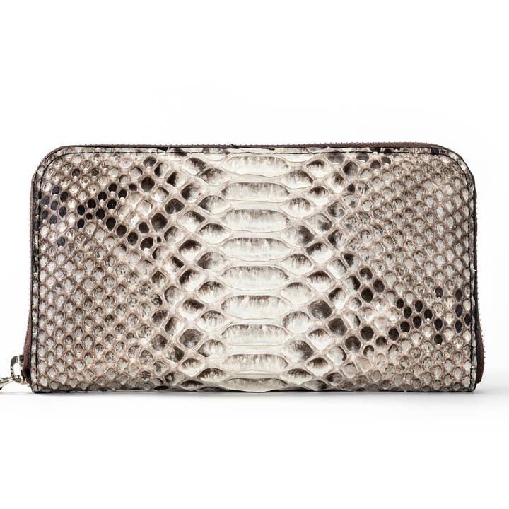 ART 076 P:Portafoglio da donna in vero pitone con zip estern per la vendita all'ingrosso da parte di Merisio srl