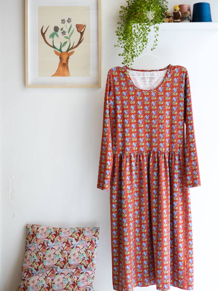 Vestido Comprido 'Flying Seahorse' | laranja profundo por atacado de aesthete-kidswear