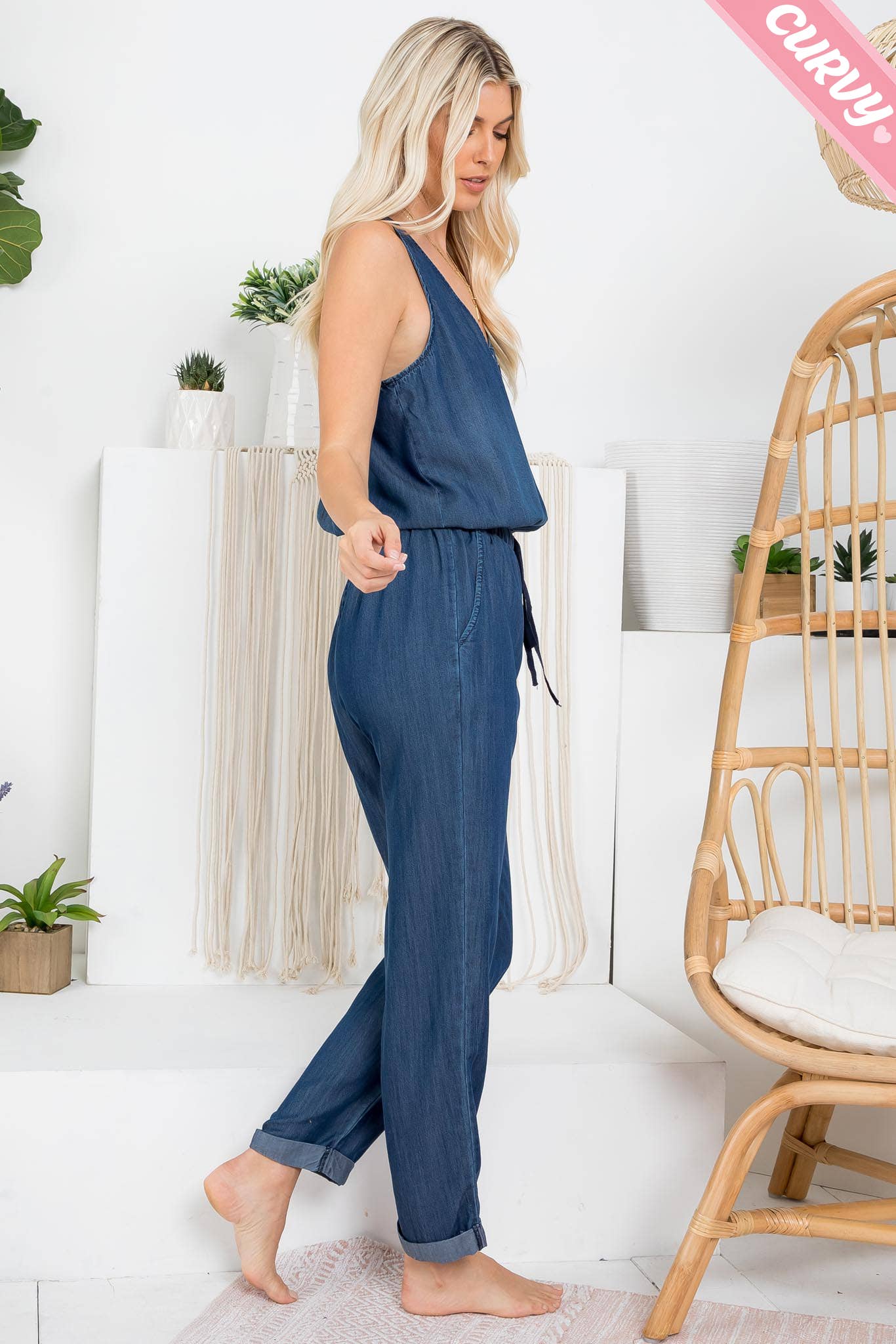 MEZCLILLA MONO DE MEZCLILLA DE UNA PIEZA CON BOTONES EN LA PARTE DELANTERA DE TALLA GRANDE de venta al por mayor en Faire17