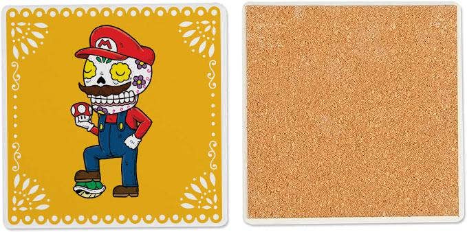 Fresh Prints of CT - Wholesale Coasters - Mario - Day of the Dead Coaster1