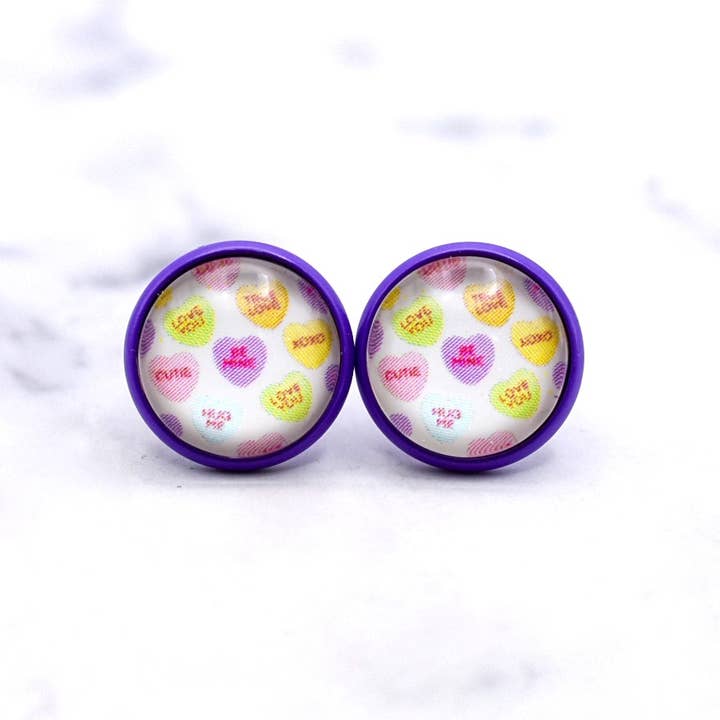 Daydreamer Designs - Wholesale Stud/Post Earrings - Conversation Hearts Photo Stud Earrings