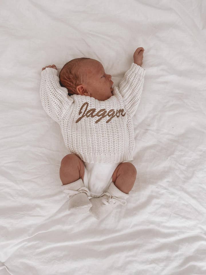 Petite + Co - Wholesale Knit Sweater - Baby - CHUNKY KNIT JUMPER - WHITE