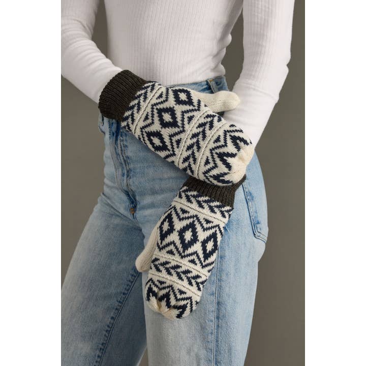 Panache Apparel Co. - Wholesale Mittens - Women's - Ivory, Navy & Dk. Gray Patterned Mittens