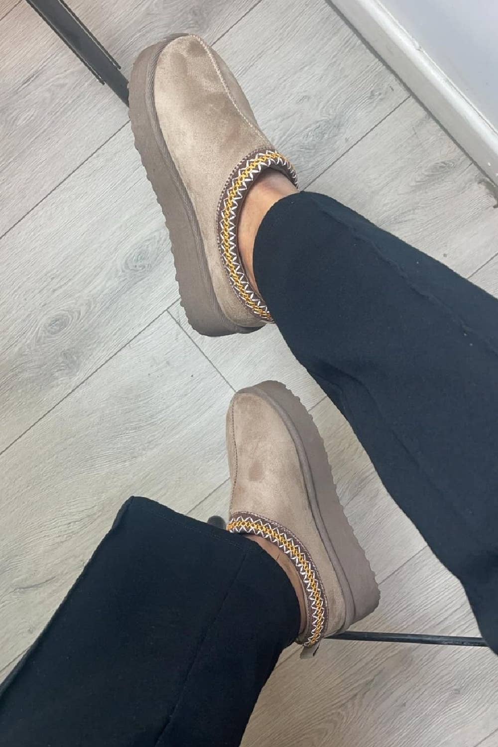 CAMEL TAUPE PLATFORM SLIPPERS FAUX FUR LINED ANKLE BOOTS for wholesale on Faire6