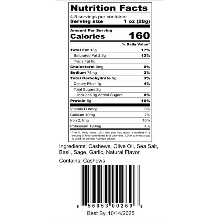 Q's Nuts, LLC - Wholesale Nuts - 4.5 oz Garlic Basil Sage Cashews