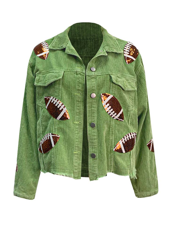 Rosa Clothing - Wholesale Shirt Jacket/Shacket - Women's - NFL Area Game Day Football Sequin Patch Corduroy Jacket6
