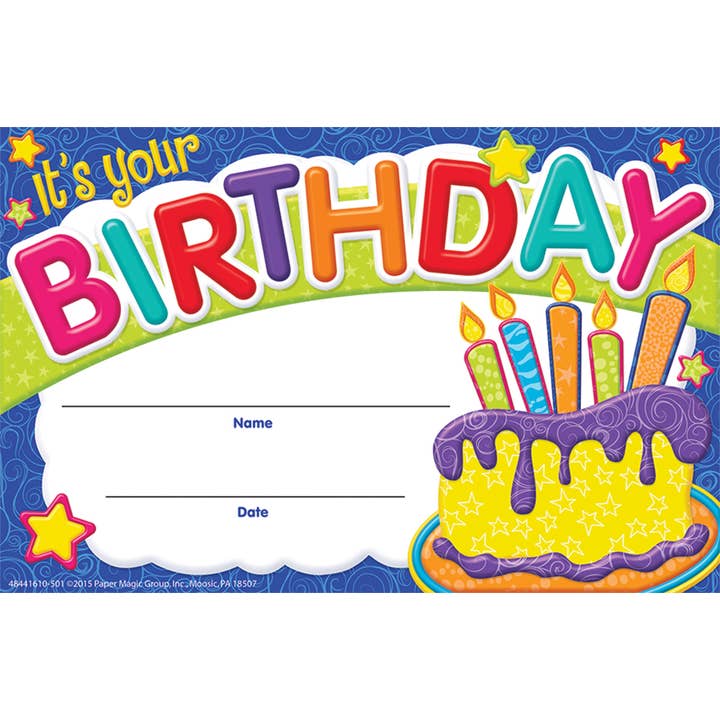 Eureka School Products - Wholesale Teacher/Back-to-School Card - Color My World Birthday Cake Recognition Award