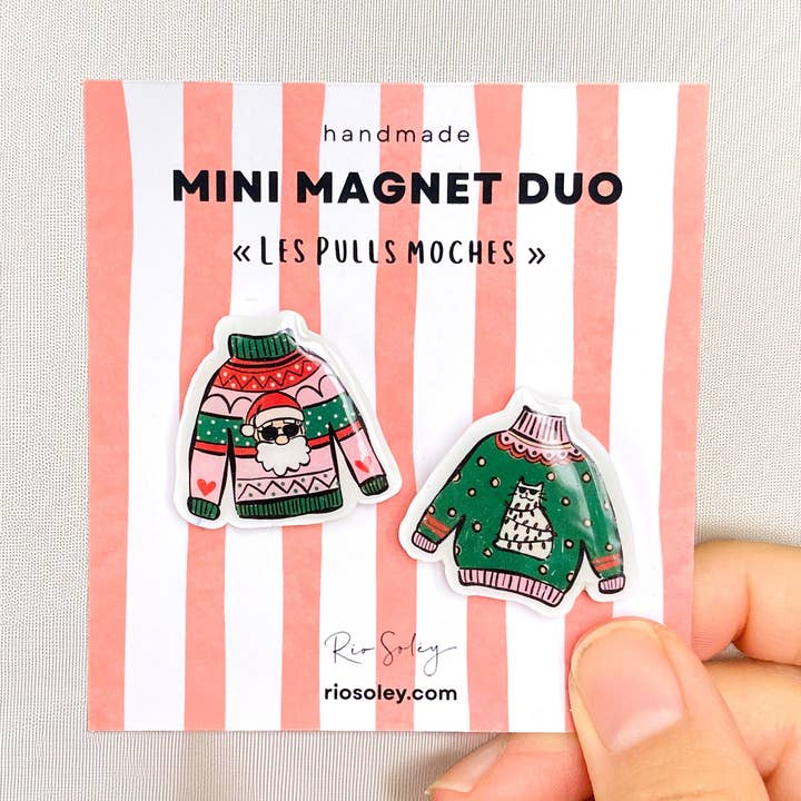 Handmade Mini Magnet Duo – Ugly Sweaters (Les Pulls Moches) for wholesale by Art Prints by Rio Soléy