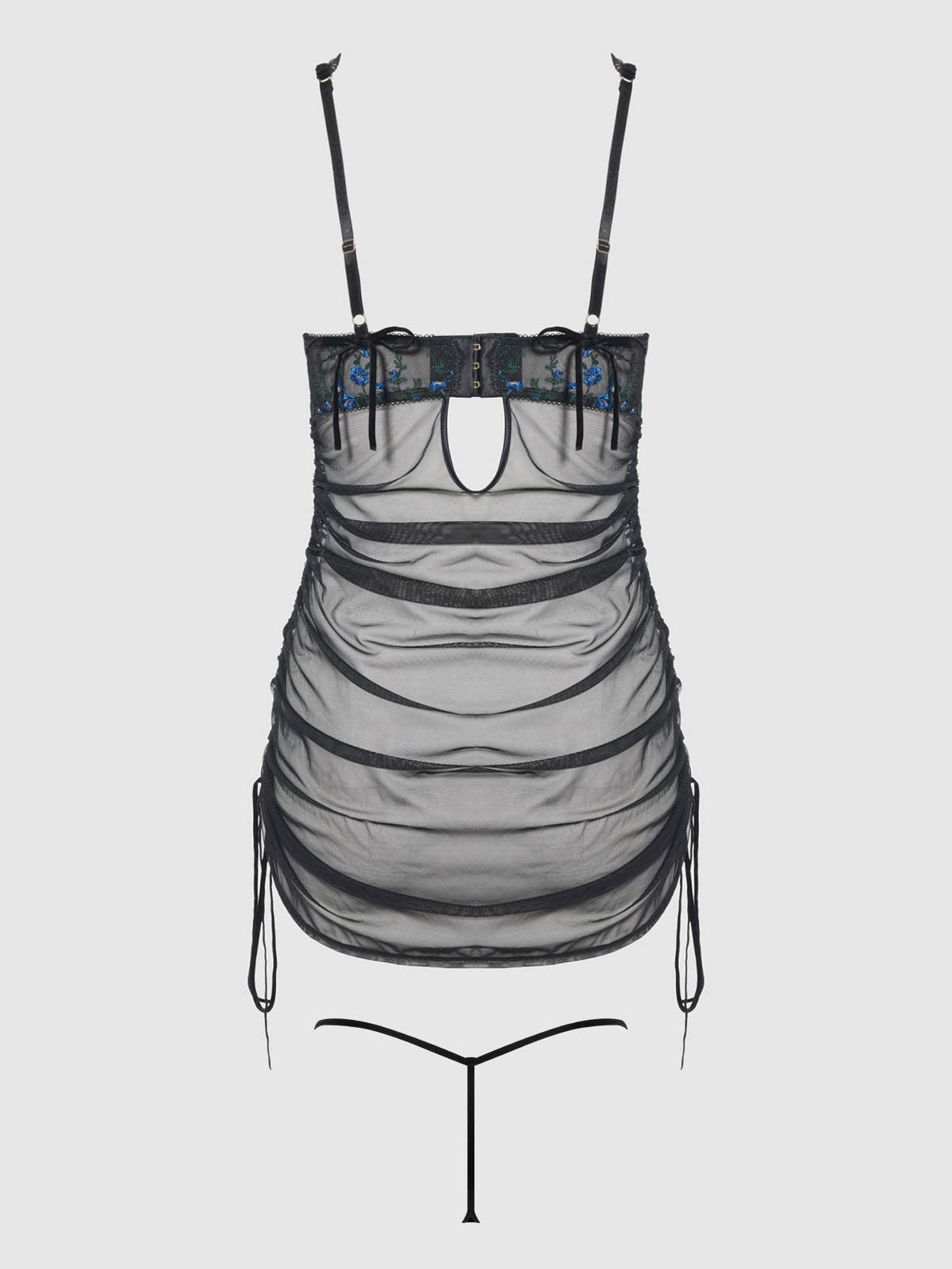 House of Desire - Wholesale Lingerie Set - Women's - HARPER EMBROIDERED MESH SIDE CINCH CHEMISE & G-STRING SET19